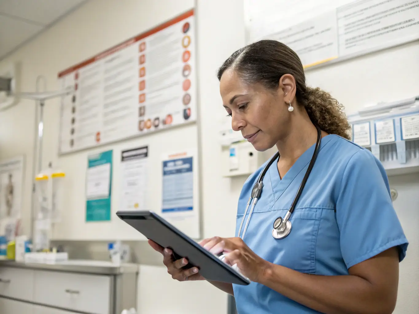 A clean and modern interface of the Careflownote app, highlighting the multi-resident tracking feature for CNAs, with clear indicators for each resident's status and needs.