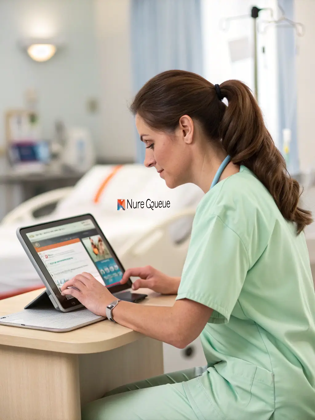 A CNA using the Careflownote app on a tablet to document patient care, focusing on the ease of use and clear interface.