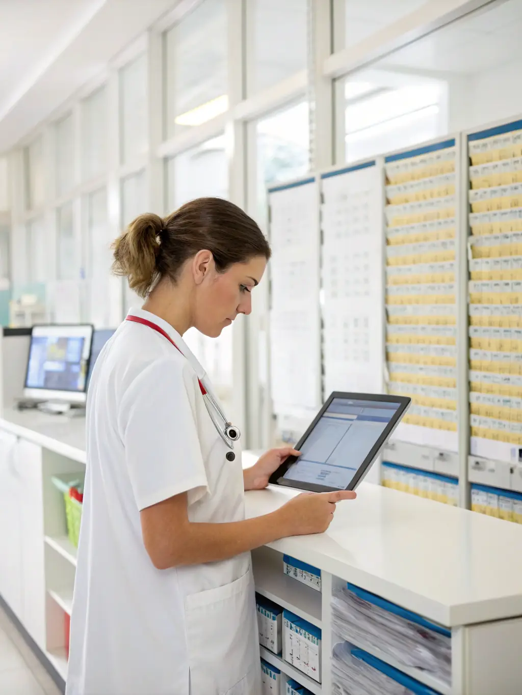 A CNA quickly documenting patient vitals directly into the Careflownote app on a tablet, illustrating the ease of digital documentation.