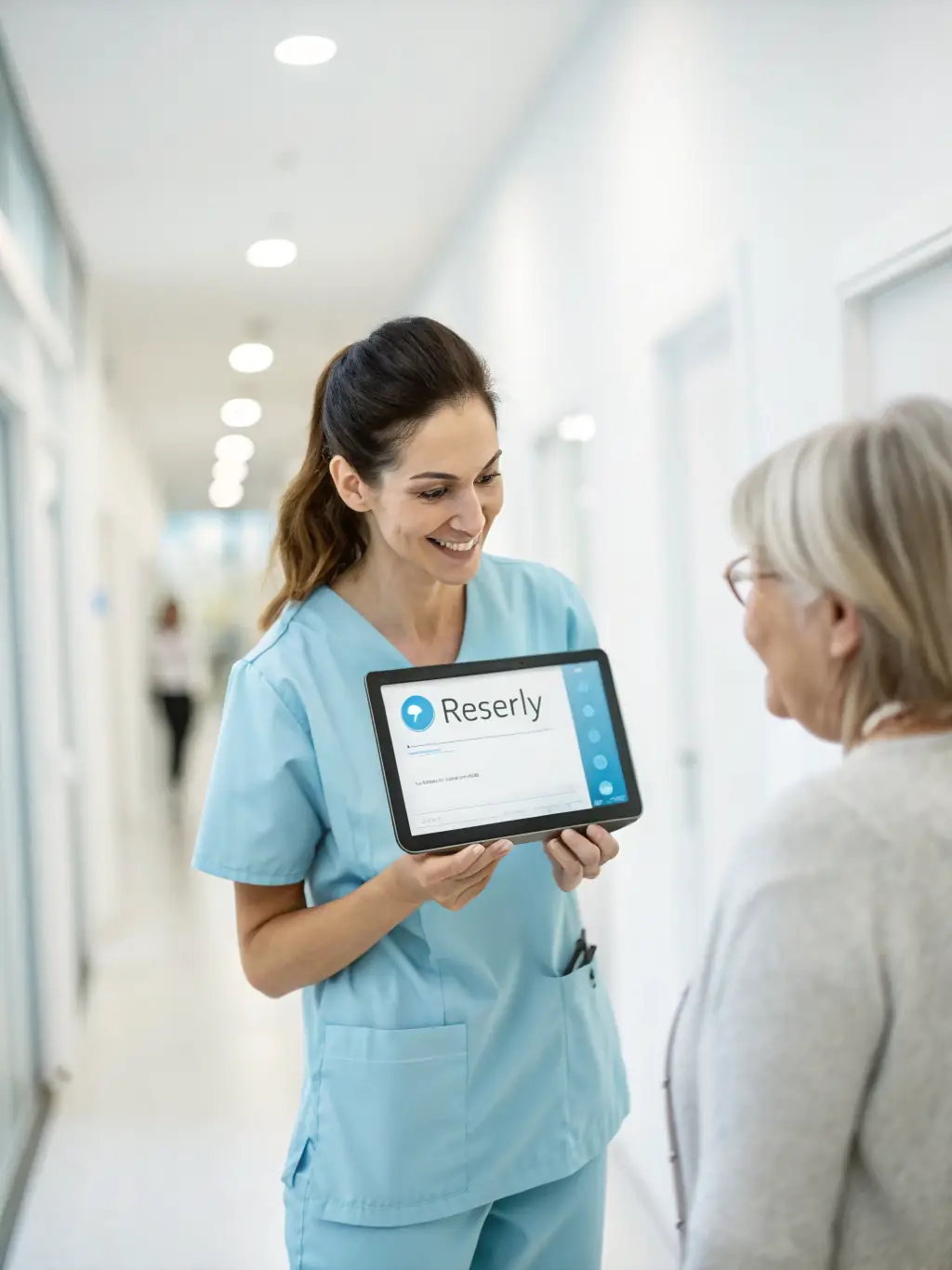 A CNA confidently using Careflownote to track multiple residents' needs, demonstrating the app's multi-resident management capabilities.